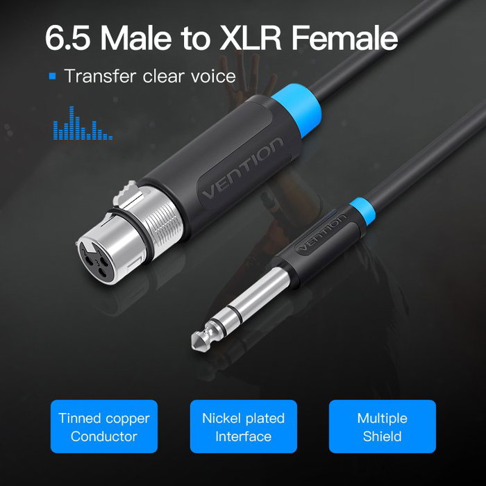 CABLE AUDIO ESTEREO JACK 6.5/M XLR/H 2 M NEGRO VENTION